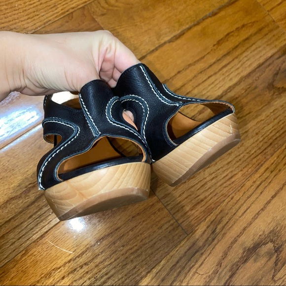 LANVIN PARIS BLACK LEATHER WOOD PLATFORM HEELED SANDALS SIZE 7 - Picture 7 of 11